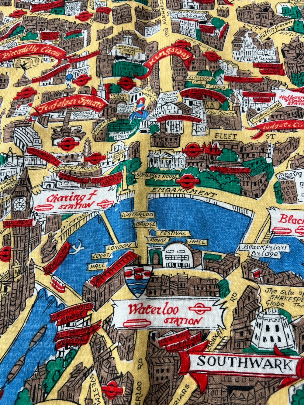 Vintage Irish Cabin Linens , Souvenir Map of London